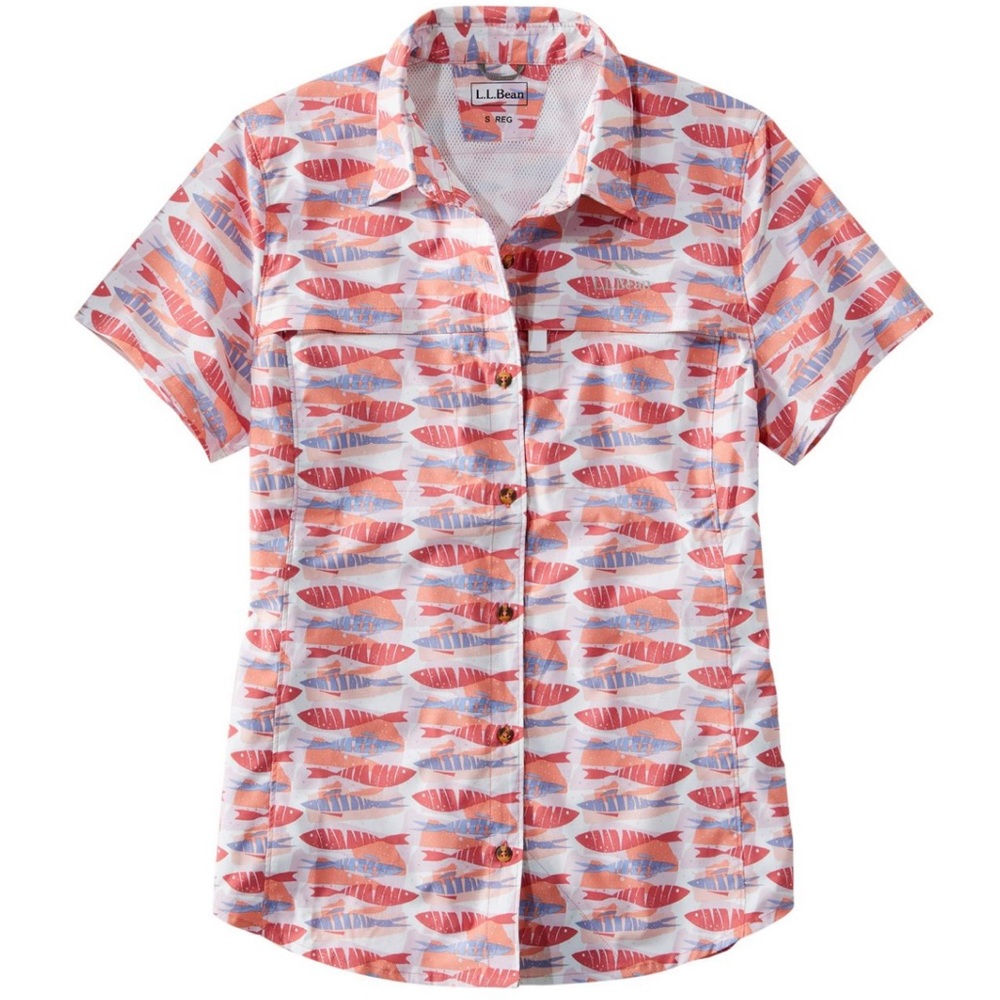 L.L.‎ Bean Women's Tropicwear Shirt, Short-Sleeve Faded Rose Fish Print